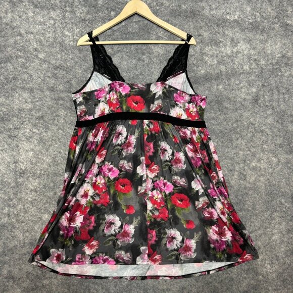 Cacique Nightgown Womens Plus 22 / 24 Black Pink Lace Babydoll Empire Lingerie - Picture 2 of 8